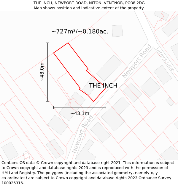 THE INCH, NEWPORT ROAD, NITON, VENTNOR, PO38 2DG: Plot and title map