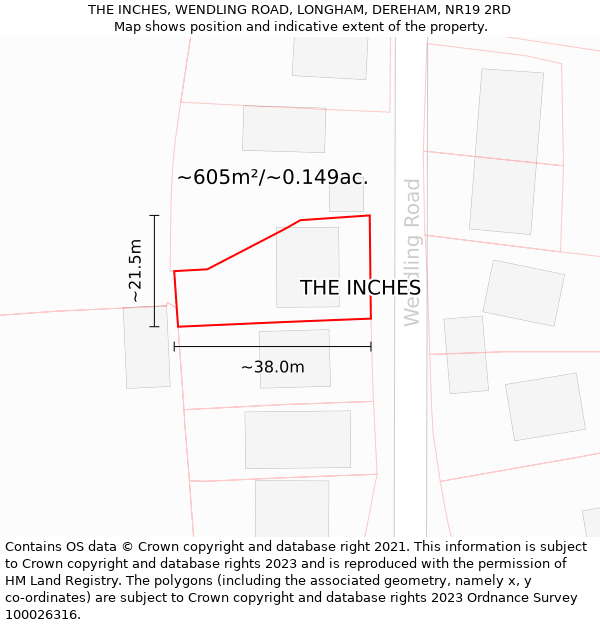 THE INCHES, WENDLING ROAD, LONGHAM, DEREHAM, NR19 2RD: Plot and title map