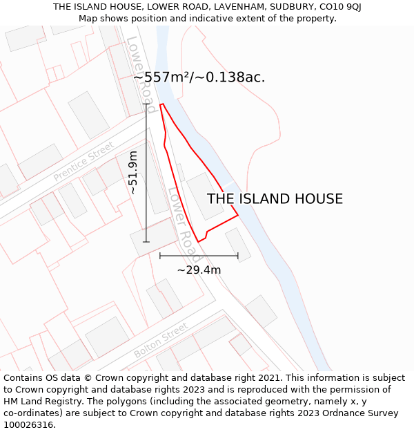 THE ISLAND HOUSE, LOWER ROAD, LAVENHAM, SUDBURY, CO10 9QJ: Plot and title map