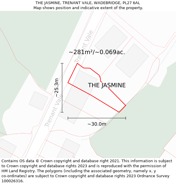 THE JASMINE, TRENANT VALE, WADEBRIDGE, PL27 6AL: Plot and title map