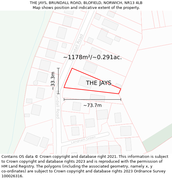 THE JAYS, BRUNDALL ROAD, BLOFIELD, NORWICH, NR13 4LB: Plot and title map