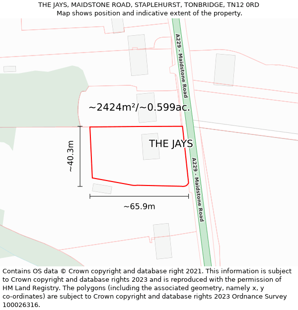 THE JAYS, MAIDSTONE ROAD, STAPLEHURST, TONBRIDGE, TN12 0RD: Plot and title map