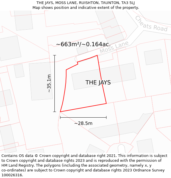 THE JAYS, MOSS LANE, RUISHTON, TAUNTON, TA3 5LJ: Plot and title map