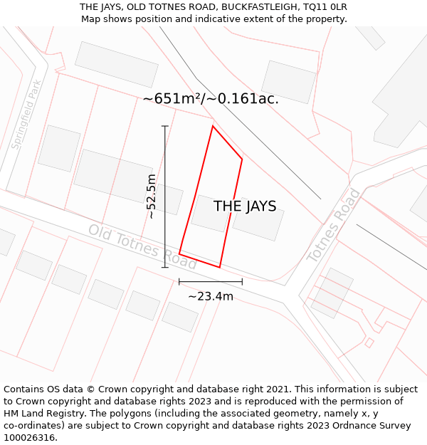 THE JAYS, OLD TOTNES ROAD, BUCKFASTLEIGH, TQ11 0LR: Plot and title map