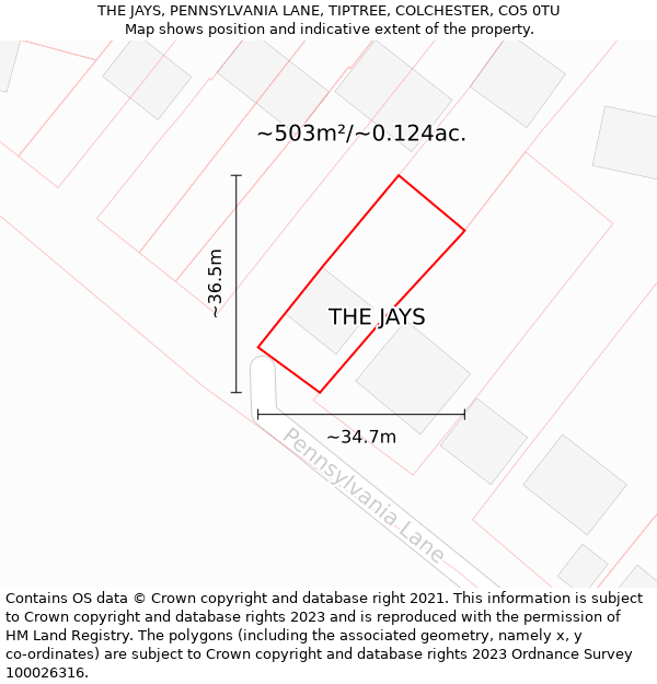 THE JAYS, PENNSYLVANIA LANE, TIPTREE, COLCHESTER, CO5 0TU: Plot and title map