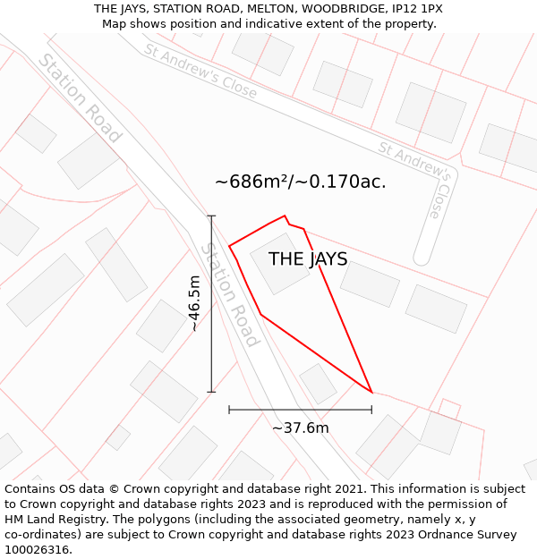 THE JAYS, STATION ROAD, MELTON, WOODBRIDGE, IP12 1PX: Plot and title map