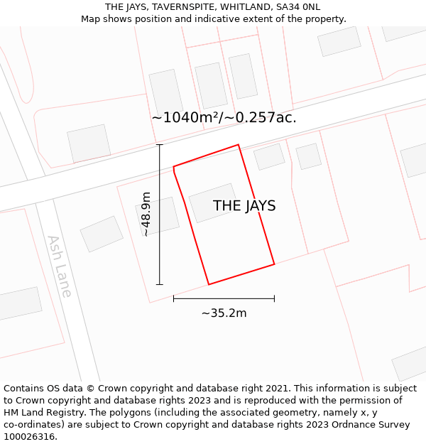 THE JAYS, TAVERNSPITE, WHITLAND, SA34 0NL: Plot and title map