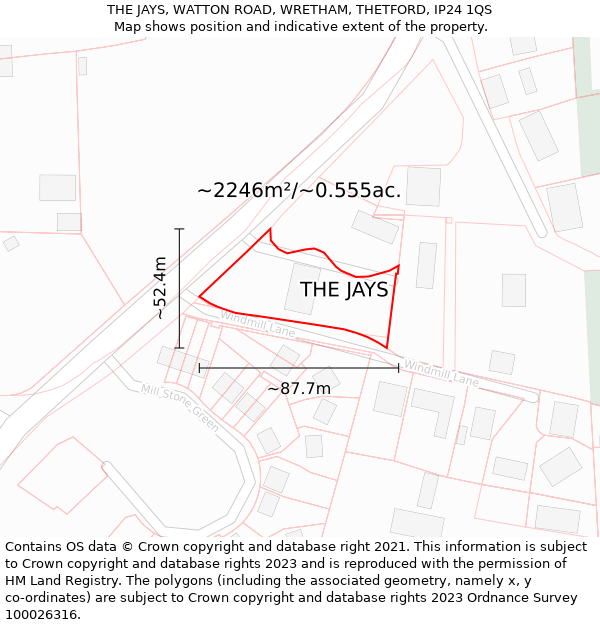 THE JAYS, WATTON ROAD, WRETHAM, THETFORD, IP24 1QS: Plot and title map