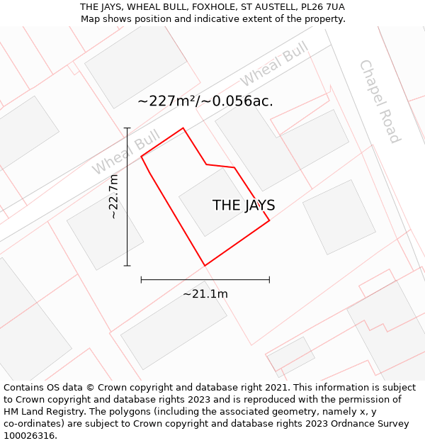 THE JAYS, WHEAL BULL, FOXHOLE, ST AUSTELL, PL26 7UA: Plot and title map