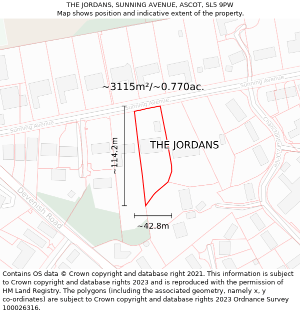 THE JORDANS, SUNNING AVENUE, ASCOT, SL5 9PW: Plot and title map