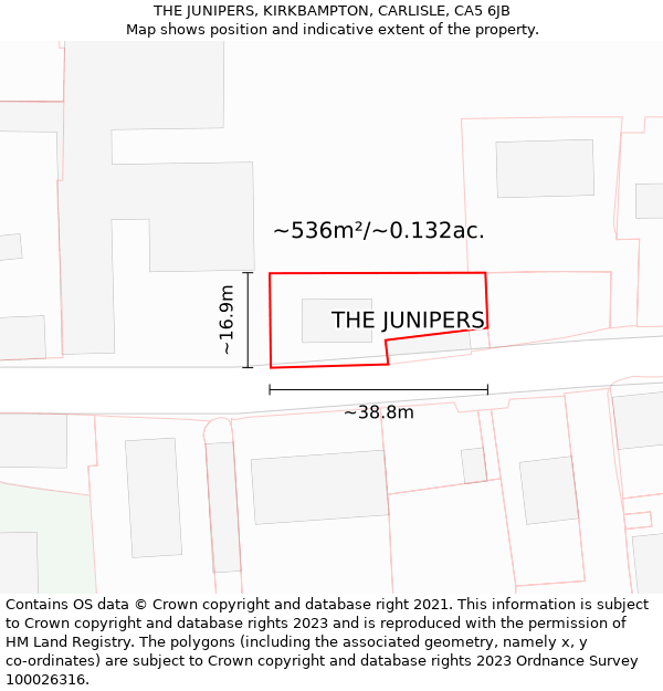 THE JUNIPERS, KIRKBAMPTON, CARLISLE, CA5 6JB: Plot and title map