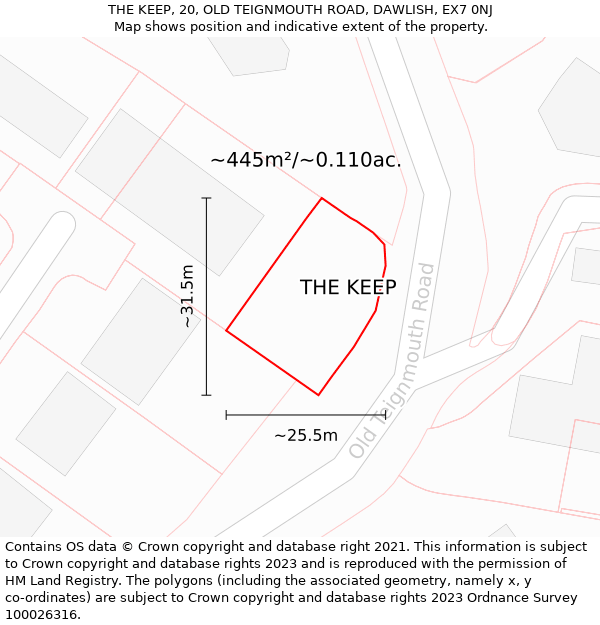 THE KEEP, 20, OLD TEIGNMOUTH ROAD, DAWLISH, EX7 0NJ: Plot and title map