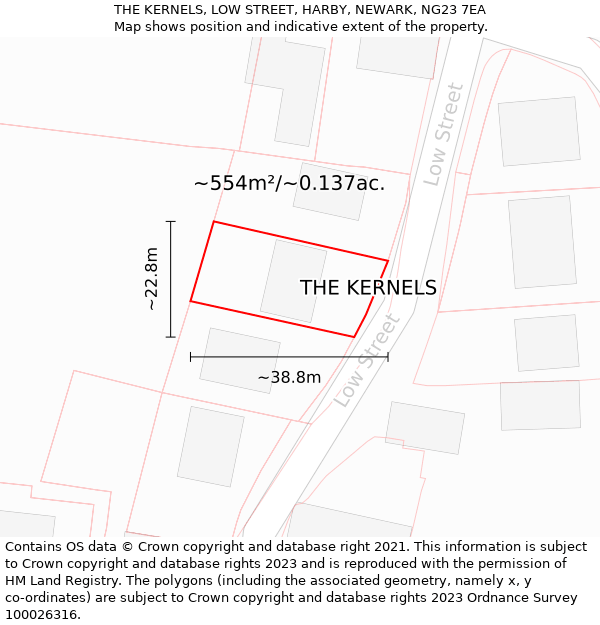 THE KERNELS, LOW STREET, HARBY, NEWARK, NG23 7EA: Plot and title map