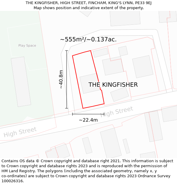 THE KINGFISHER, HIGH STREET, FINCHAM, KING'S LYNN, PE33 9EJ: Plot and title map