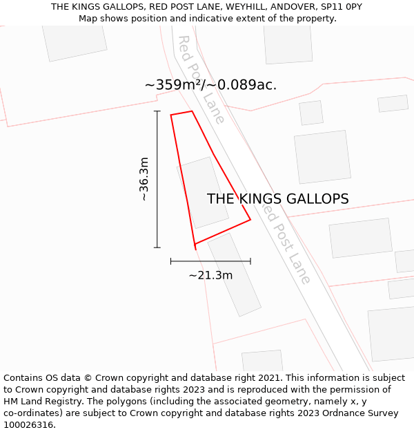 THE KINGS GALLOPS, RED POST LANE, WEYHILL, ANDOVER, SP11 0PY: Plot and title map