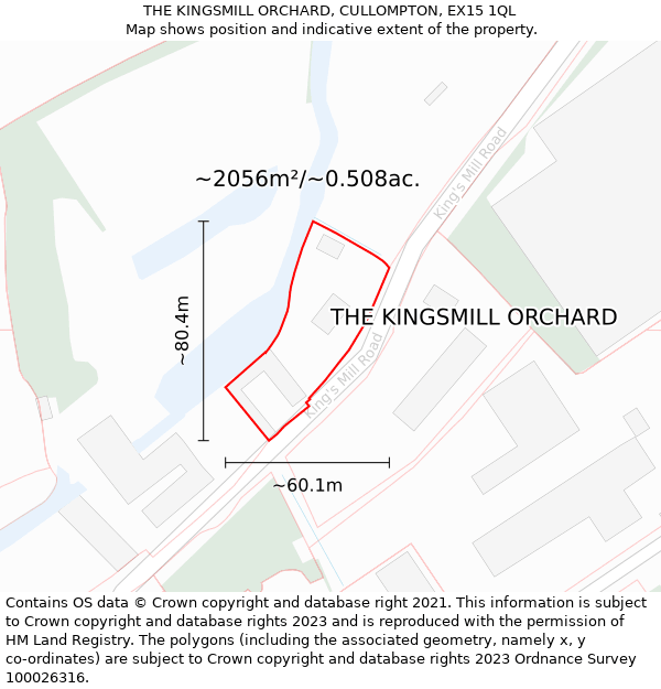 THE KINGSMILL ORCHARD, CULLOMPTON, EX15 1QL: Plot and title map