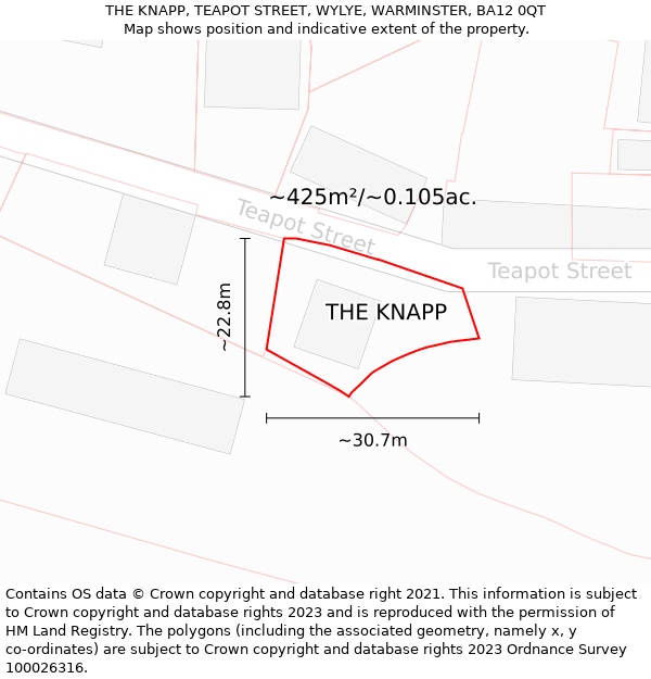 THE KNAPP, TEAPOT STREET, WYLYE, WARMINSTER, BA12 0QT: Plot and title map