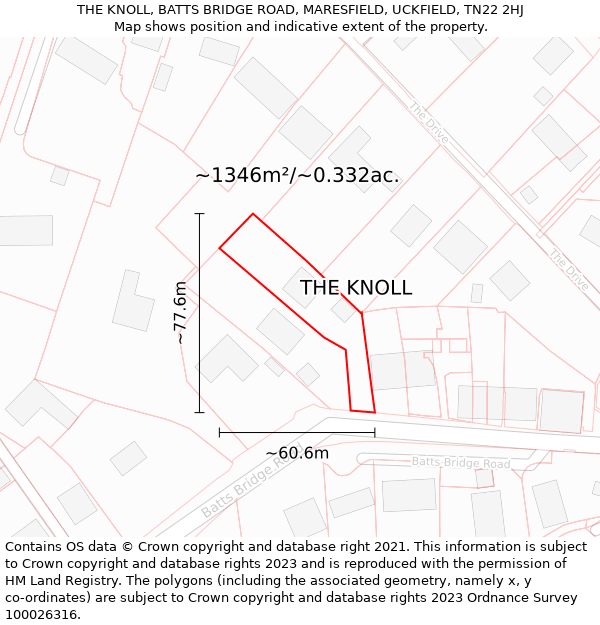 THE KNOLL, BATTS BRIDGE ROAD, MARESFIELD, UCKFIELD, TN22 2HJ: Plot and title map