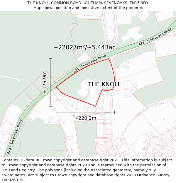 THE KNOLL, COMMON ROAD, IGHTHAM, SEVENOAKS, TN15 9DY: Plot and title map