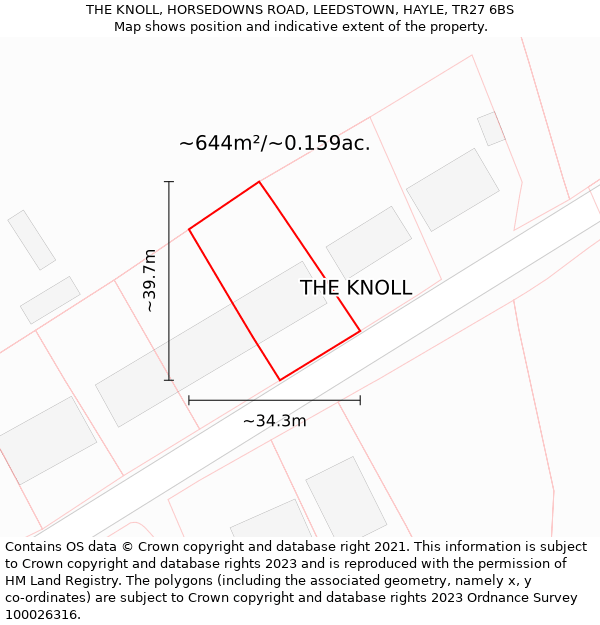 THE KNOLL, HORSEDOWNS ROAD, LEEDSTOWN, HAYLE, TR27 6BS: Plot and title map