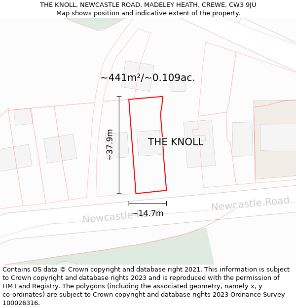THE KNOLL, NEWCASTLE ROAD, MADELEY HEATH, CREWE, CW3 9JU: Plot and title map
