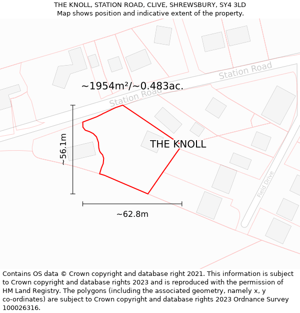 THE KNOLL, STATION ROAD, CLIVE, SHREWSBURY, SY4 3LD: Plot and title map