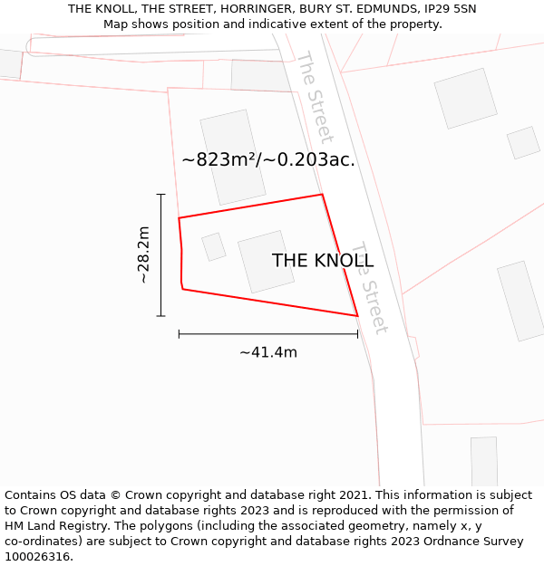 THE KNOLL, THE STREET, HORRINGER, BURY ST. EDMUNDS, IP29 5SN: Plot and title map