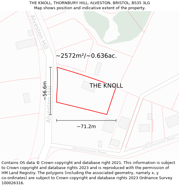 THE KNOLL, THORNBURY HILL, ALVESTON, BRISTOL, BS35 3LG: Plot and title map