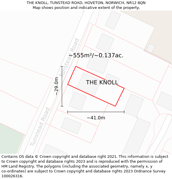 THE KNOLL, TUNSTEAD ROAD, HOVETON, NORWICH, NR12 8QN: Plot and title map