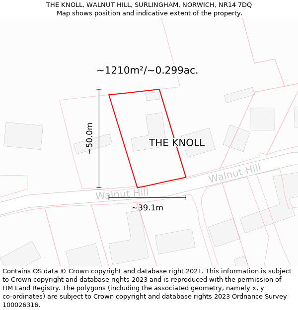 THE KNOLL, WALNUT HILL, SURLINGHAM, NORWICH, NR14 7DQ: Plot and title map