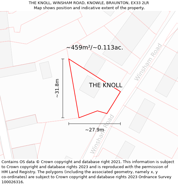 THE KNOLL, WINSHAM ROAD, KNOWLE, BRAUNTON, EX33 2LR: Plot and title map