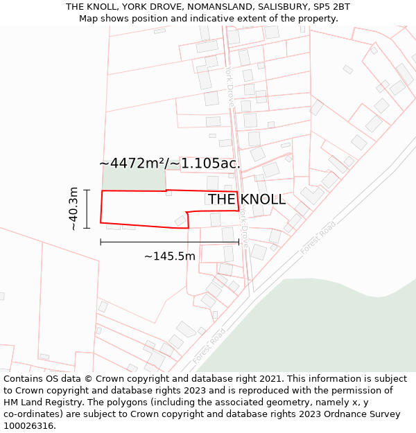 THE KNOLL, YORK DROVE, NOMANSLAND, SALISBURY, SP5 2BT: Plot and title map