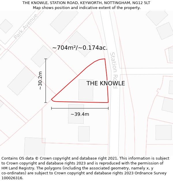 THE KNOWLE, STATION ROAD, KEYWORTH, NOTTINGHAM, NG12 5LT: Plot and title map