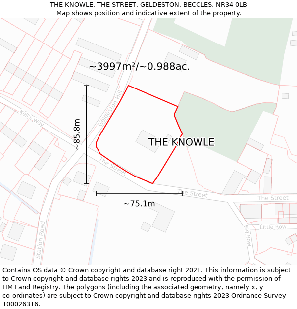 THE KNOWLE, THE STREET, GELDESTON, BECCLES, NR34 0LB: Plot and title map