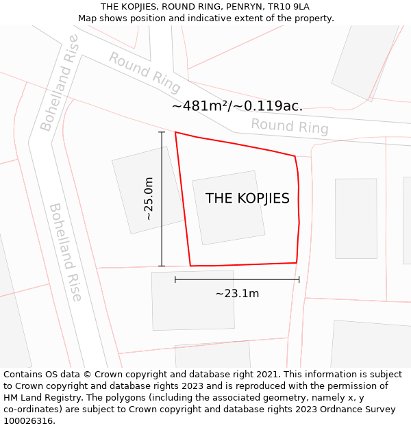 THE KOPJIES, ROUND RING, PENRYN, TR10 9LA: Plot and title map