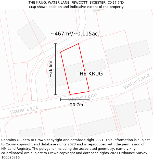 THE KRUG, WATER LANE, FEWCOTT, BICESTER, OX27 7NX: Plot and title map