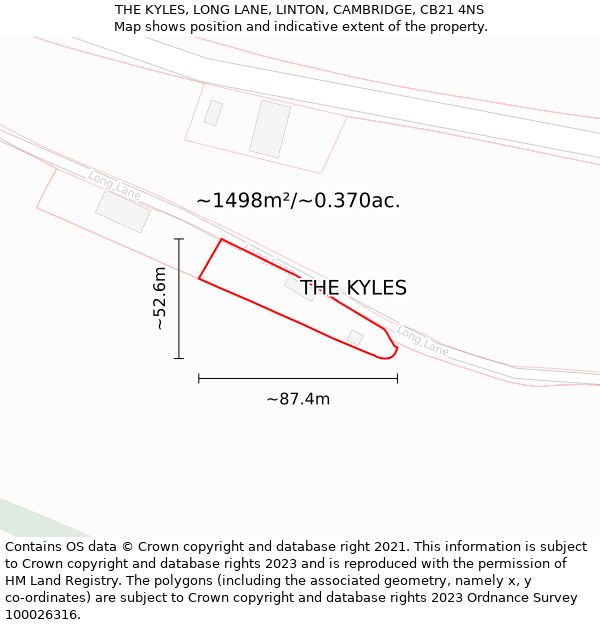 THE KYLES, LONG LANE, LINTON, CAMBRIDGE, CB21 4NS: Plot and title map