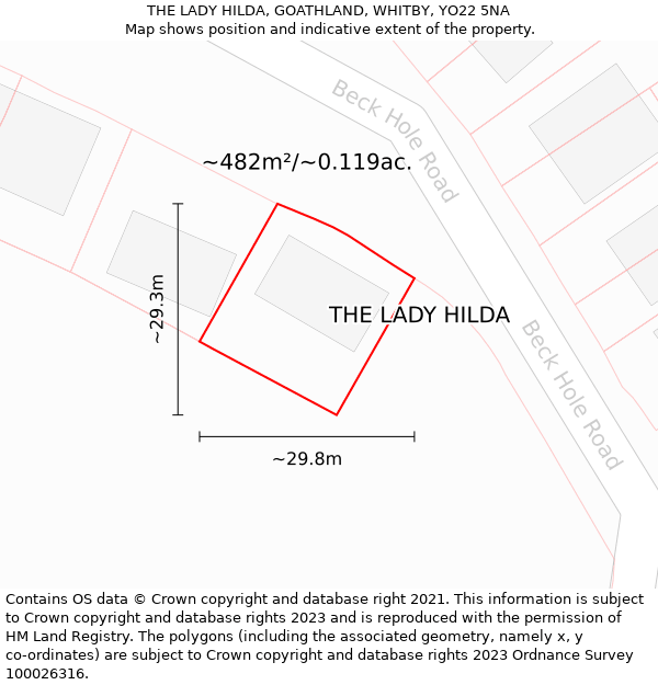 THE LADY HILDA, GOATHLAND, WHITBY, YO22 5NA: Plot and title map