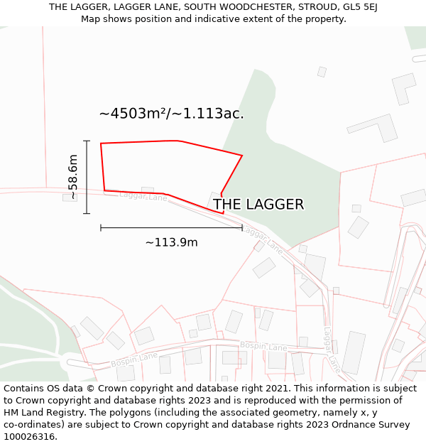 THE LAGGER, LAGGER LANE, SOUTH WOODCHESTER, STROUD, GL5 5EJ: Plot and title map