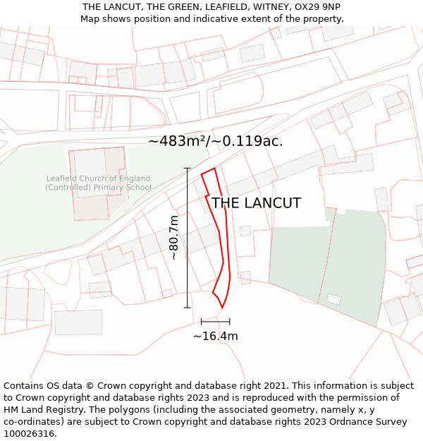 THE LANCUT, THE GREEN, LEAFIELD, WITNEY, OX29 9NP: Plot and title map