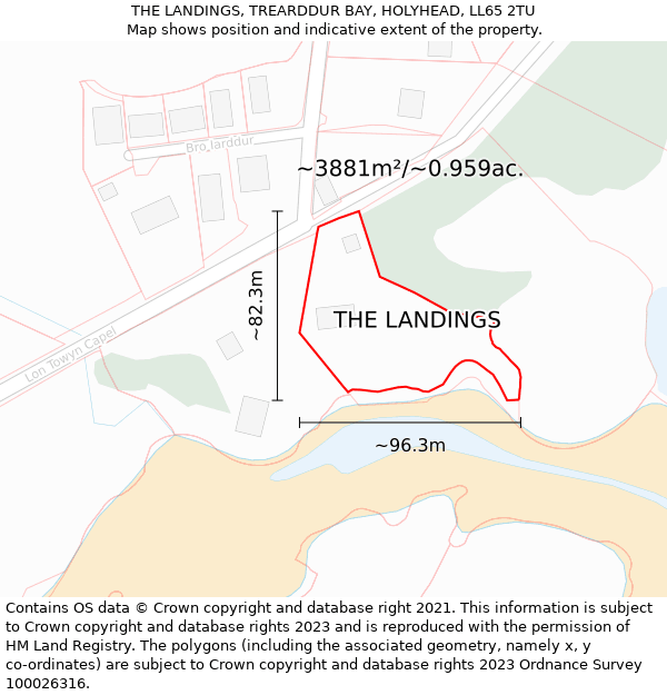THE LANDINGS, TREARDDUR BAY, HOLYHEAD, LL65 2TU: Plot and title map