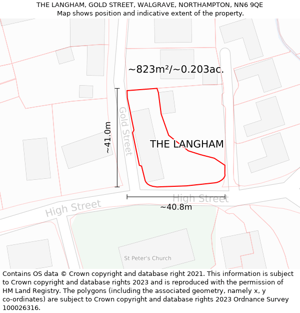 THE LANGHAM, GOLD STREET, WALGRAVE, NORTHAMPTON, NN6 9QE: Plot and title map