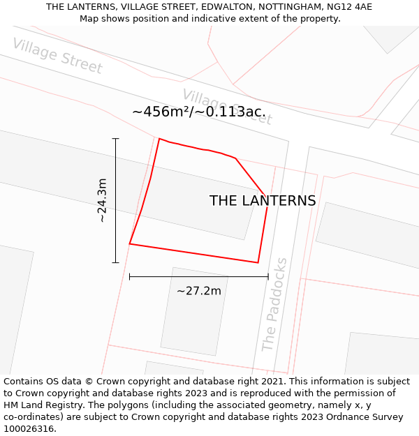 THE LANTERNS, VILLAGE STREET, EDWALTON, NOTTINGHAM, NG12 4AE: Plot and title map