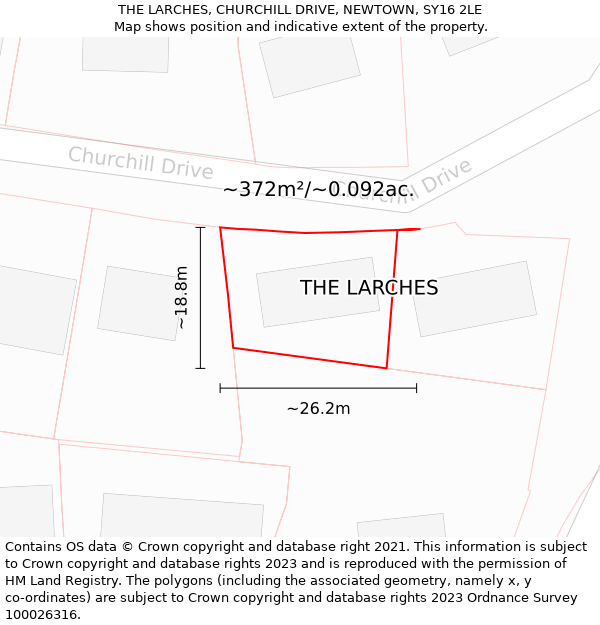 THE LARCHES, CHURCHILL DRIVE, NEWTOWN, SY16 2LE: Plot and title map
