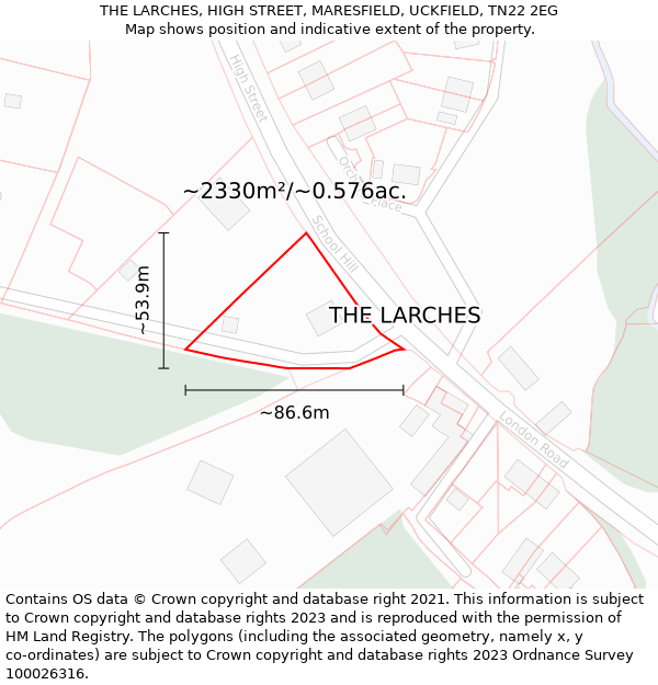 THE LARCHES, HIGH STREET, MARESFIELD, UCKFIELD, TN22 2EG: Plot and title map