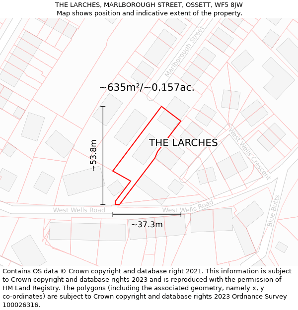 THE LARCHES, MARLBOROUGH STREET, OSSETT, WF5 8JW: Plot and title map