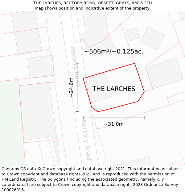 THE LARCHES, RECTORY ROAD, ORSETT, GRAYS, RM16 3EH: Plot and title map