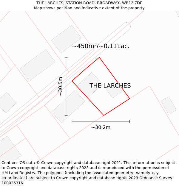 THE LARCHES, STATION ROAD, BROADWAY, WR12 7DE: Plot and title map