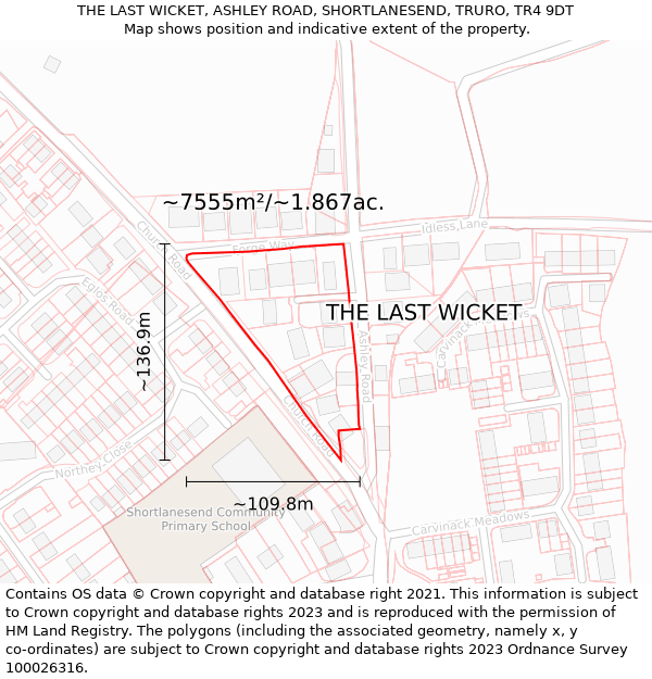 THE LAST WICKET, ASHLEY ROAD, SHORTLANESEND, TRURO, TR4 9DT: Plot and title map