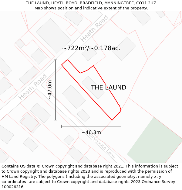 THE LAUND, HEATH ROAD, BRADFIELD, MANNINGTREE, CO11 2UZ: Plot and title map